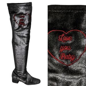 CHIARA FERRAGNI Metallic Glitter Love Stretch Over the Knee Boots 38